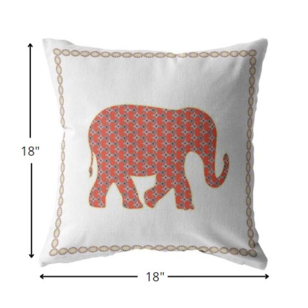 18” Orange White Elephant Indoor Outdoor Throw Pillow. Picture 5