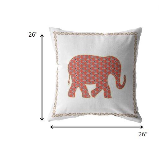 26” Orange White Elephant Indoor Outdoor Throw Pillow. Picture 5