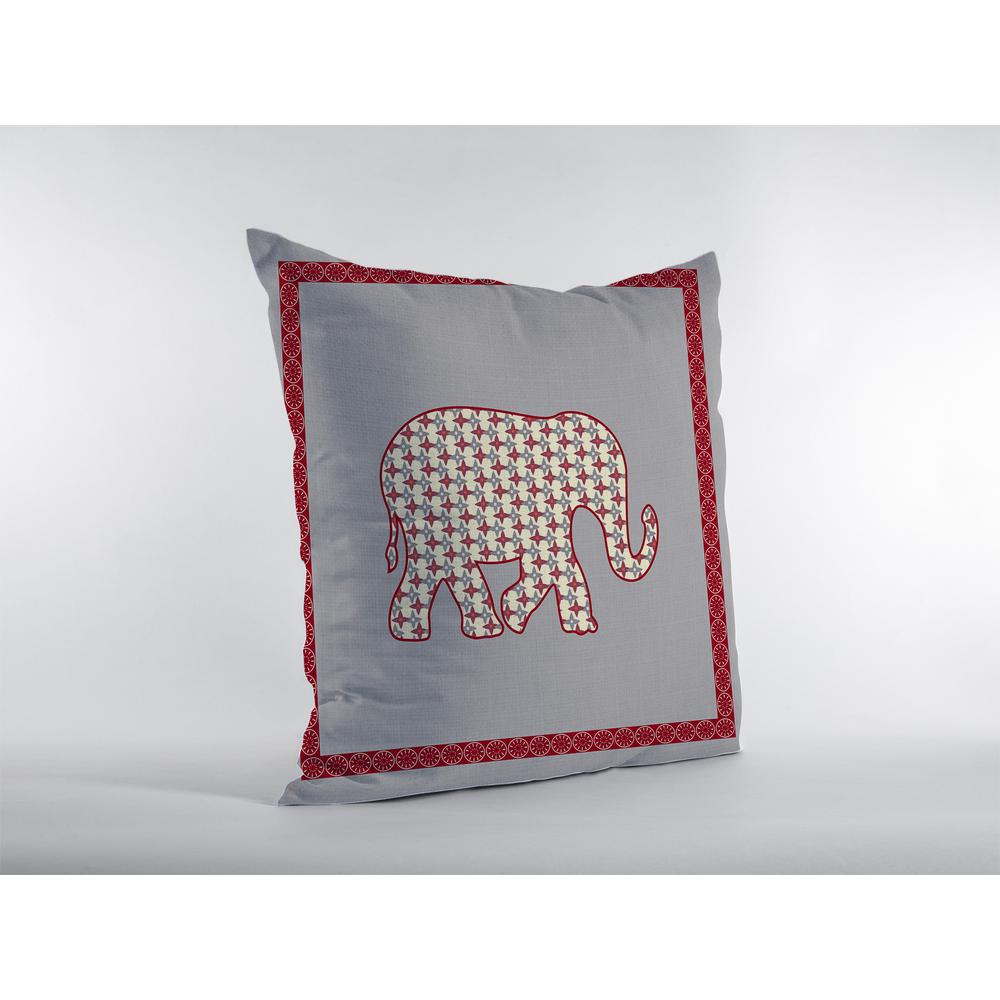 16” Red Gray Elephant Indoor Outdoor Throw Pillow. Picture 3