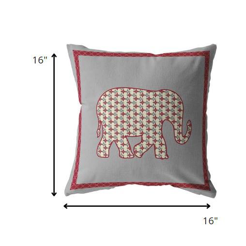 16” Red Gray Elephant Indoor Outdoor Throw Pillow. Picture 5