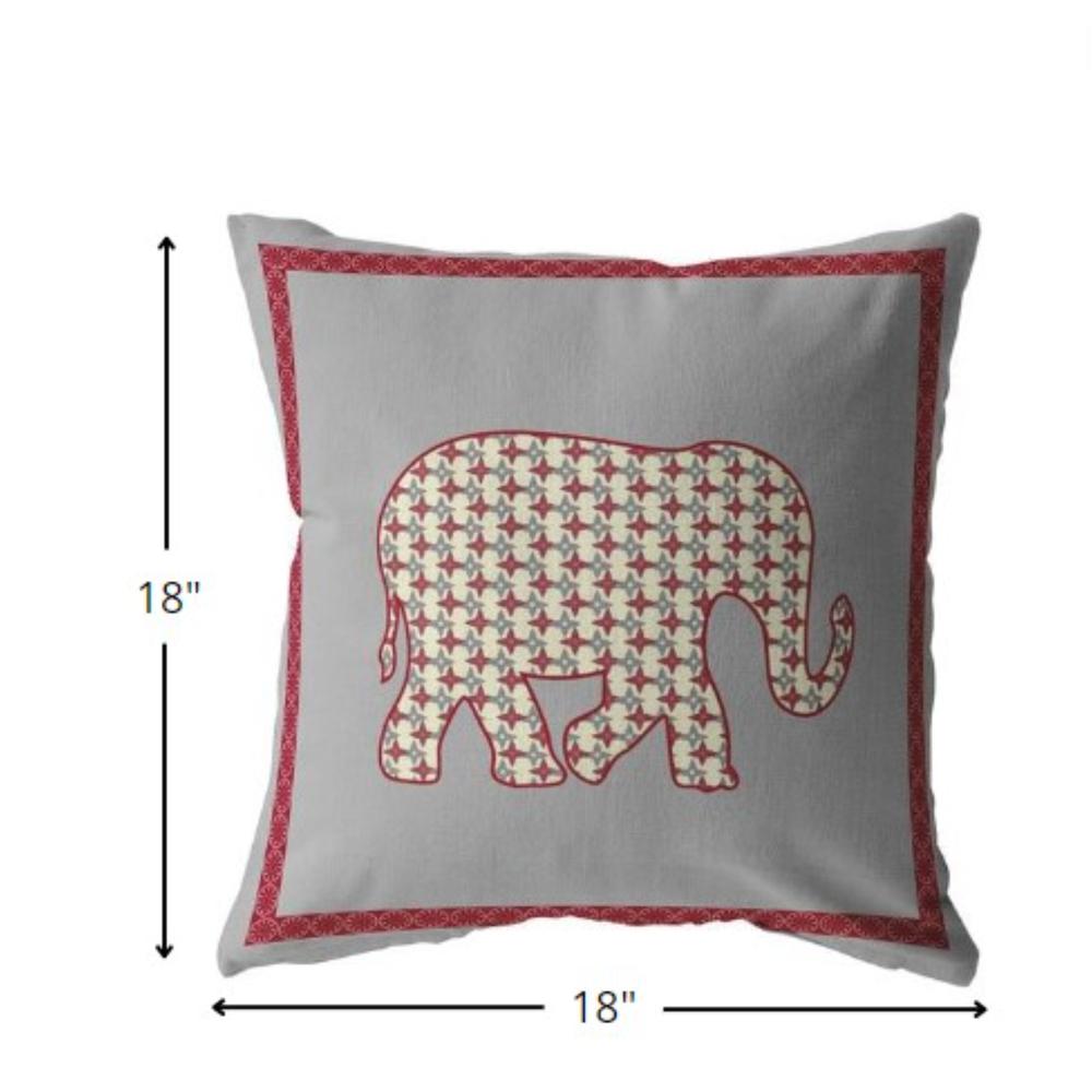 18” Red Gray Elephant Indoor Outdoor Throw Pillow. Picture 5