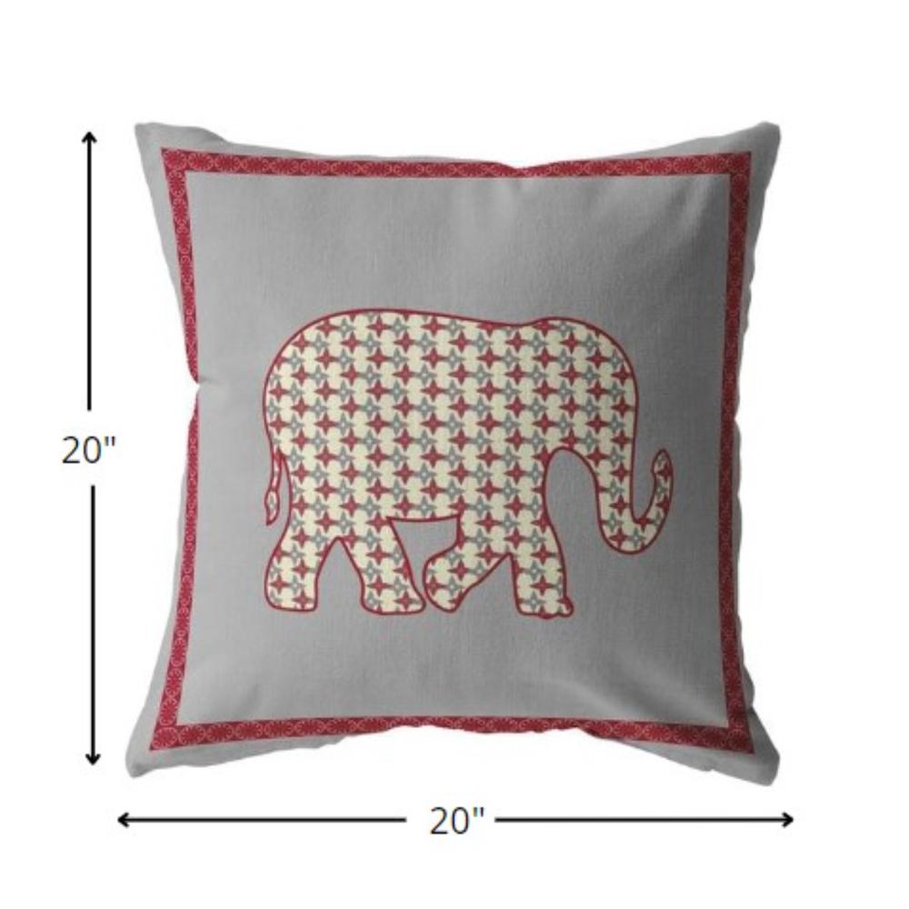 20” Red Gray Elephant Indoor Outdoor Throw Pillow. Picture 5