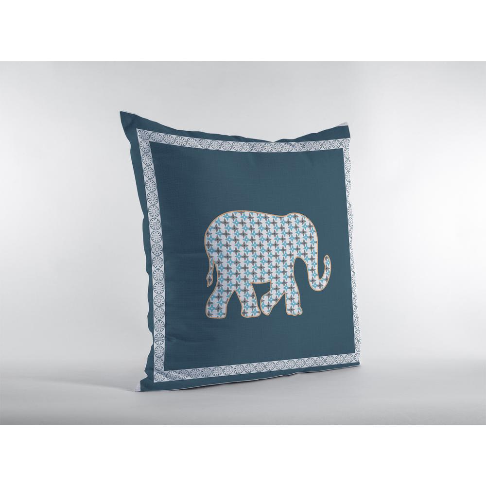 16” Spruce Blue Elephant Indoor Outdoor Throw Pillow. Picture 2