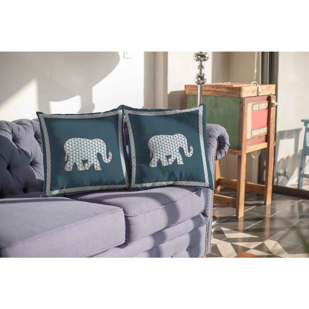 16” Spruce Blue Elephant Indoor Outdoor Throw Pillow. Picture 3