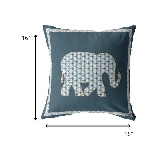 16” Spruce Blue Elephant Indoor Outdoor Throw Pillow. Picture 5