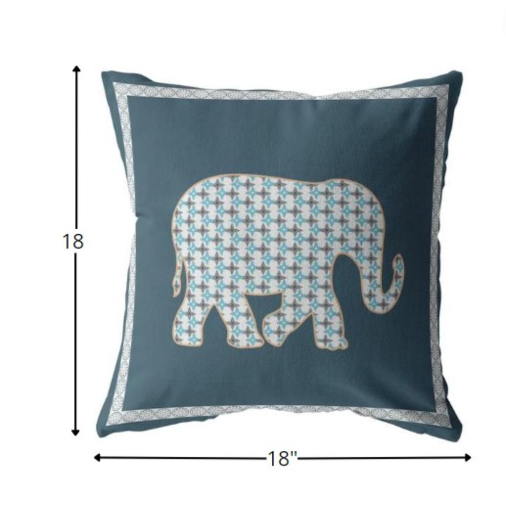 18” Spruce Blue Elephant Indoor Outdoor Throw Pillow. Picture 5