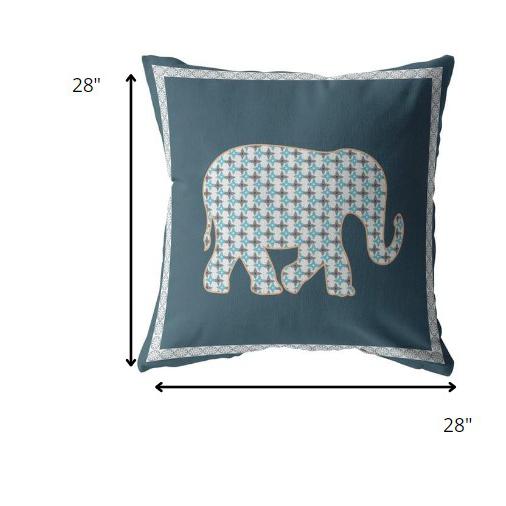 28” Spruce Blue Elephant Indoor Outdoor Throw Pillow. Picture 5