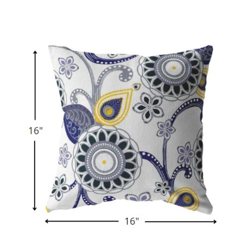 16” Navy White Floral Indoor Outdoor Throw Pillow. Picture 5