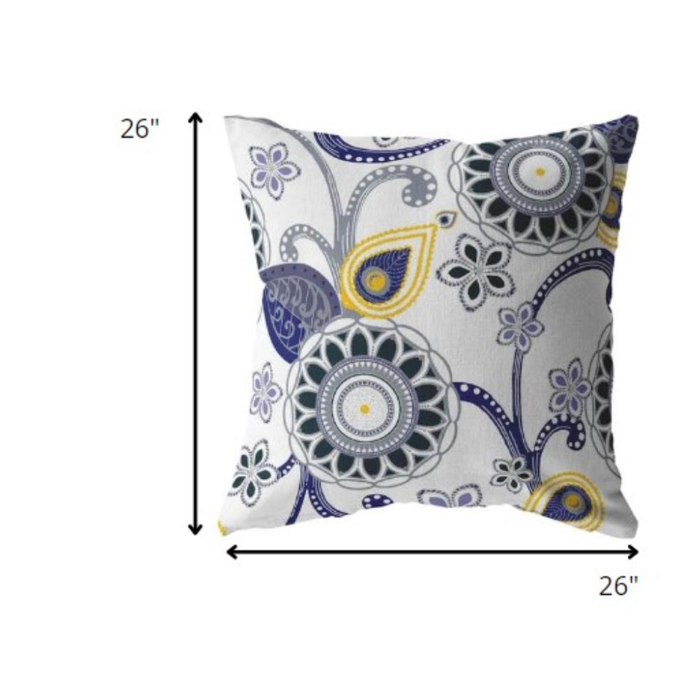26” Navy White Floral Indoor Outdoor Throw Pillow. Picture 5