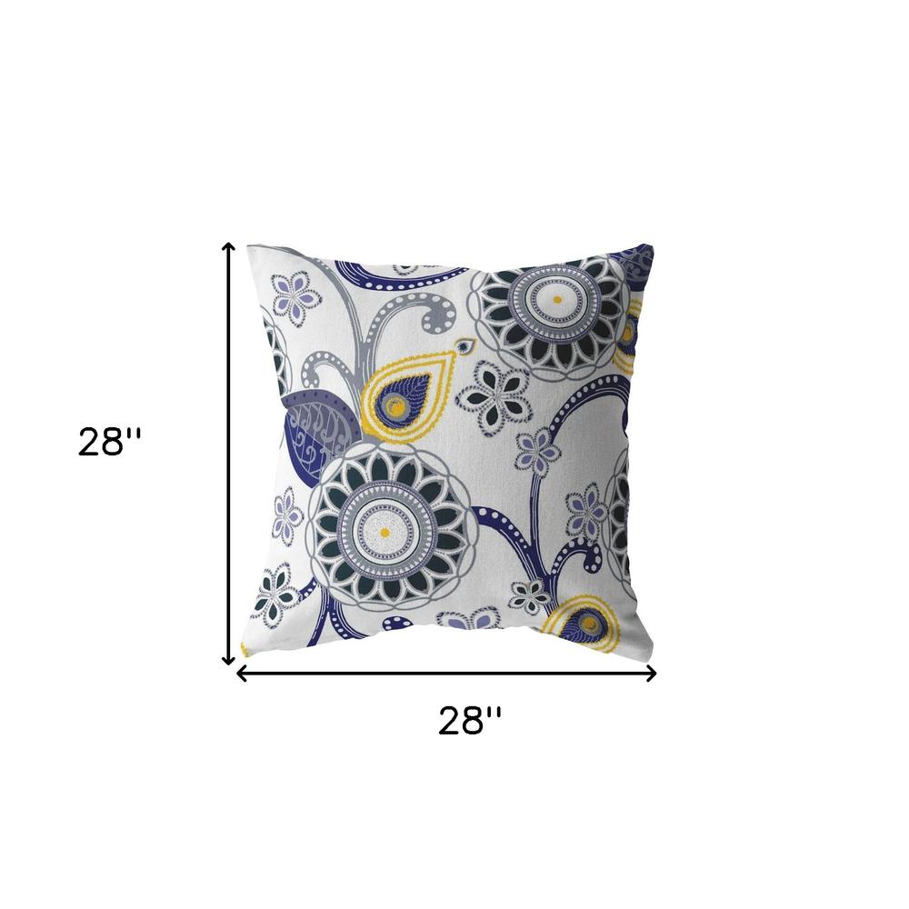 28” Navy White Floral Indoor Outdoor Throw Pillow. Picture 5
