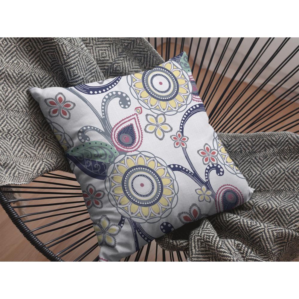16” White Yellow Floral Indoor Outdoor Throw Pillow. Picture 4