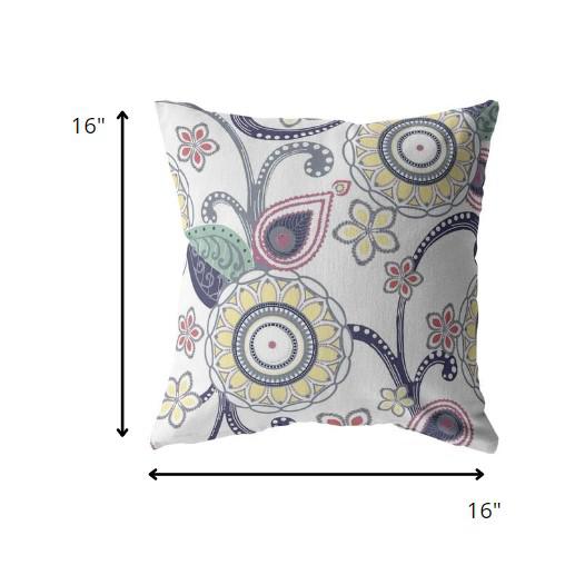 16” White Yellow Floral Indoor Outdoor Throw Pillow. Picture 5
