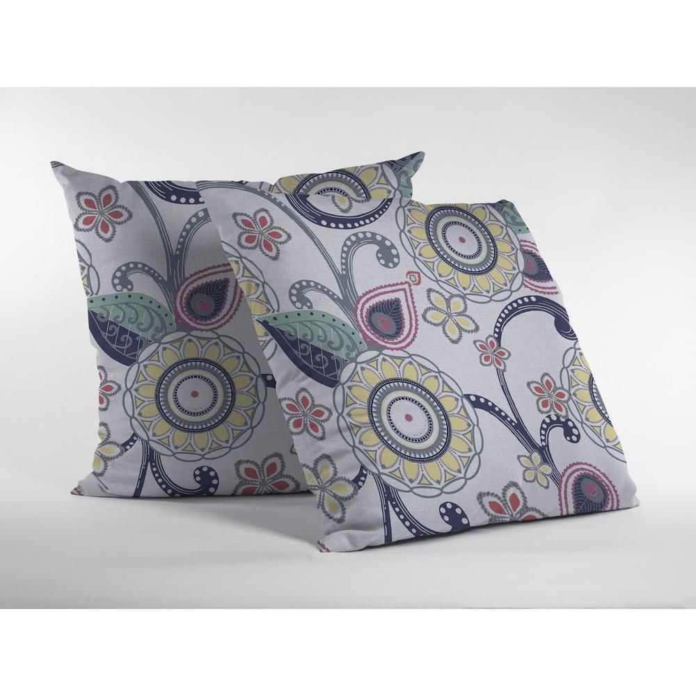 26” White Yellow Floral Indoor Outdoor Throw Pillow. Picture 2