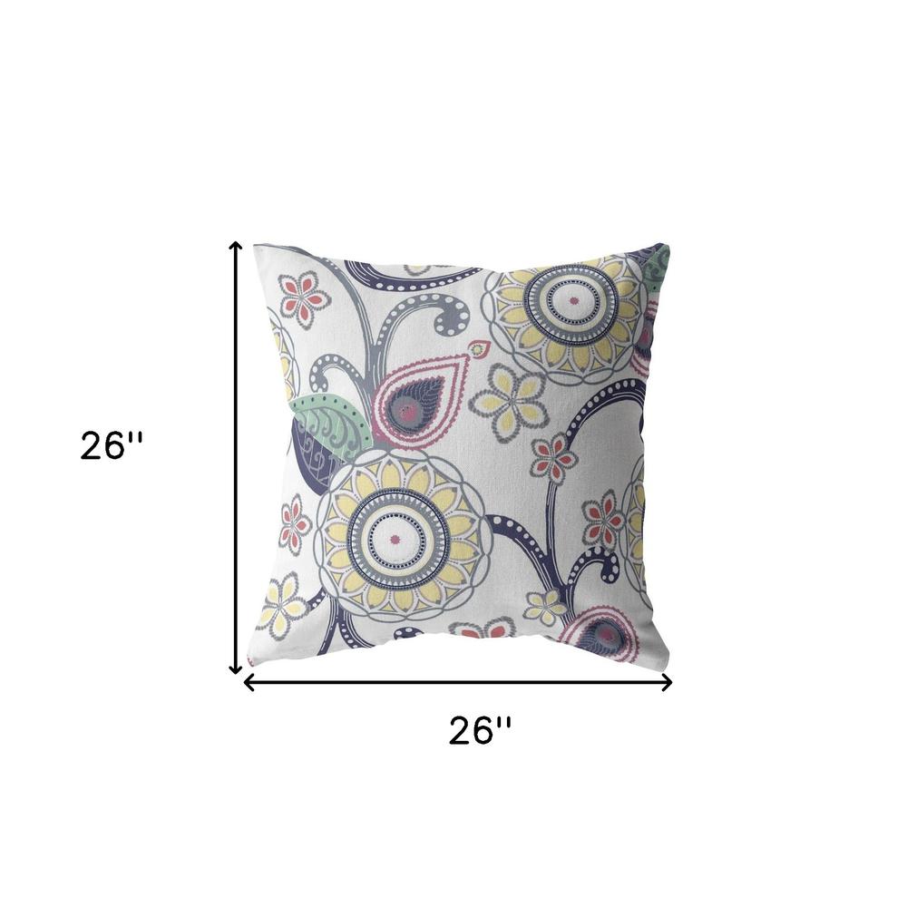 26” White Yellow Floral Indoor Outdoor Throw Pillow. Picture 5