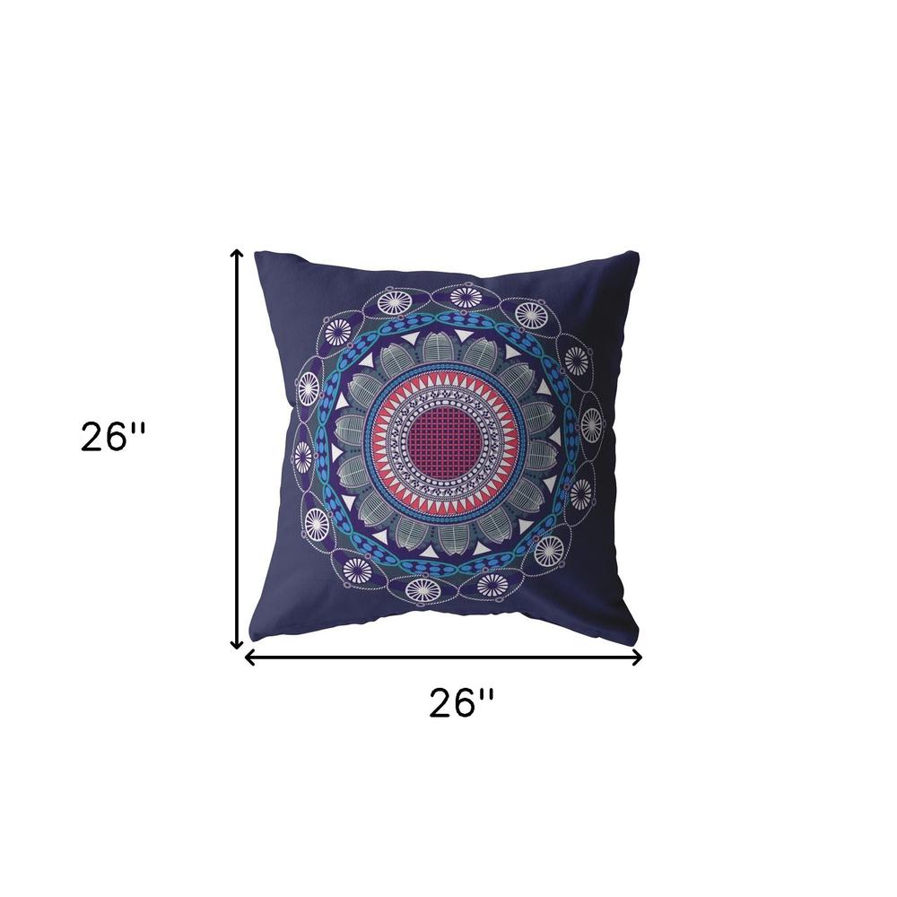 26" X 26" Navy Blue Blown Seam Geometric Indoor Outdoor Throw Pillow. Picture 6