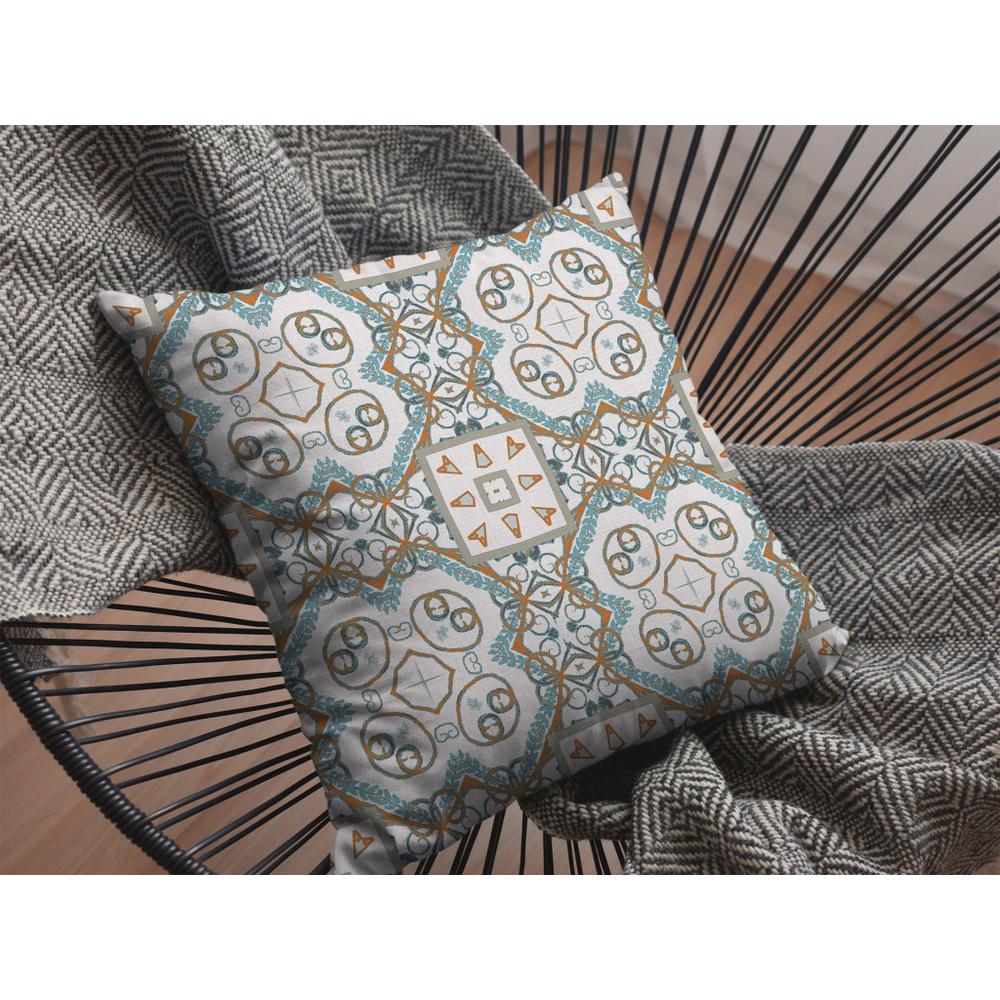 20” Blue Orange Mandala Indoor Outdoor Throw Pillow. Picture 4