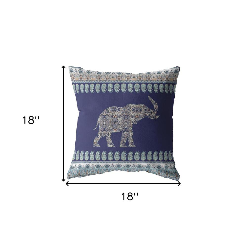 18” Navy Ornate Elephant Indoor Outdoor Throw Pillow. Picture 5