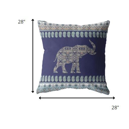 28” Navy Ornate Elephant Indoor Outdoor Throw Pillow. Picture 5