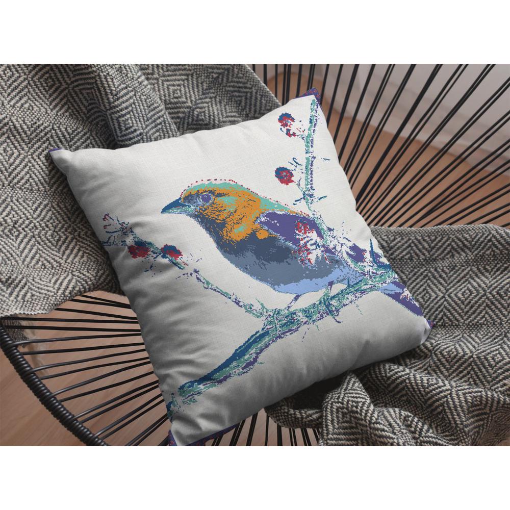 16” Blue White Robin Indoor Outdoor Throw Pillow. Picture 4