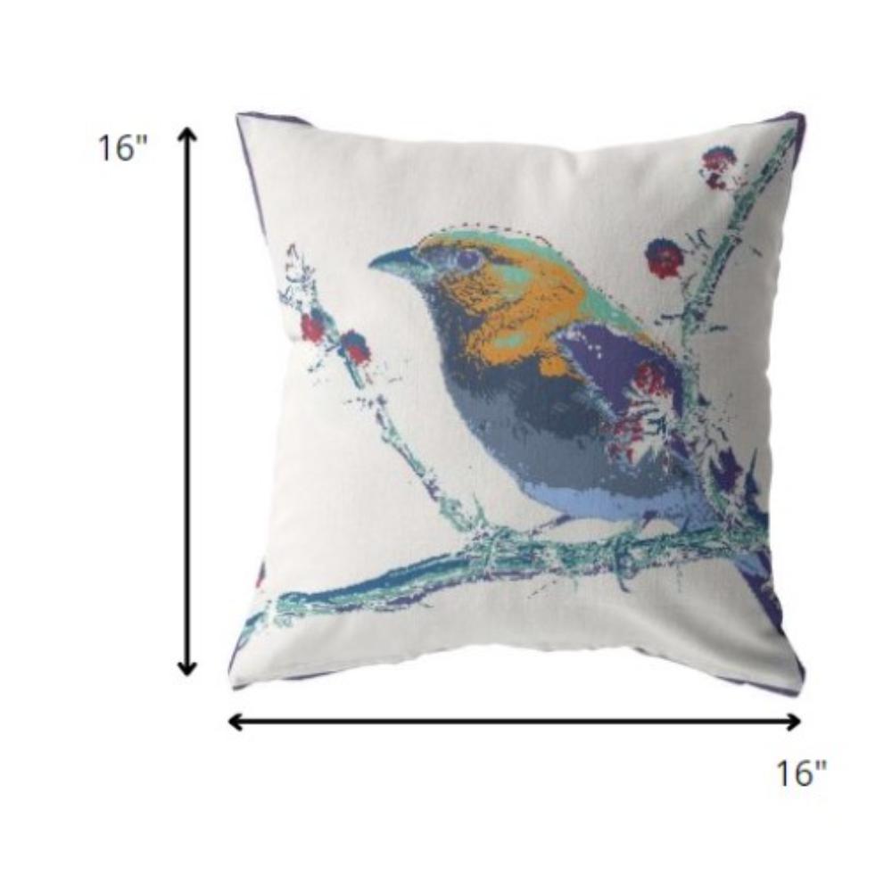 16” Blue White Robin Indoor Outdoor Throw Pillow. Picture 5