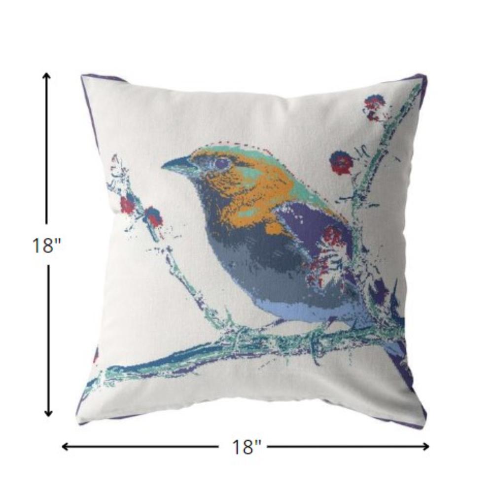 18” Blue White Robin Indoor Outdoor Throw Pillow. Picture 5