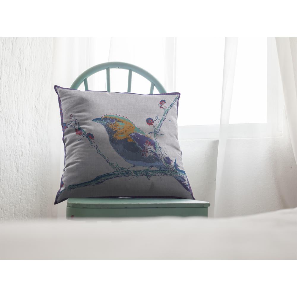 26” Blue White Robin Indoor Outdoor Throw Pillow. Picture 3