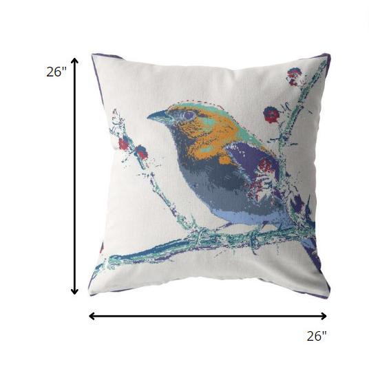 26” Blue White Robin Indoor Outdoor Throw Pillow. Picture 5