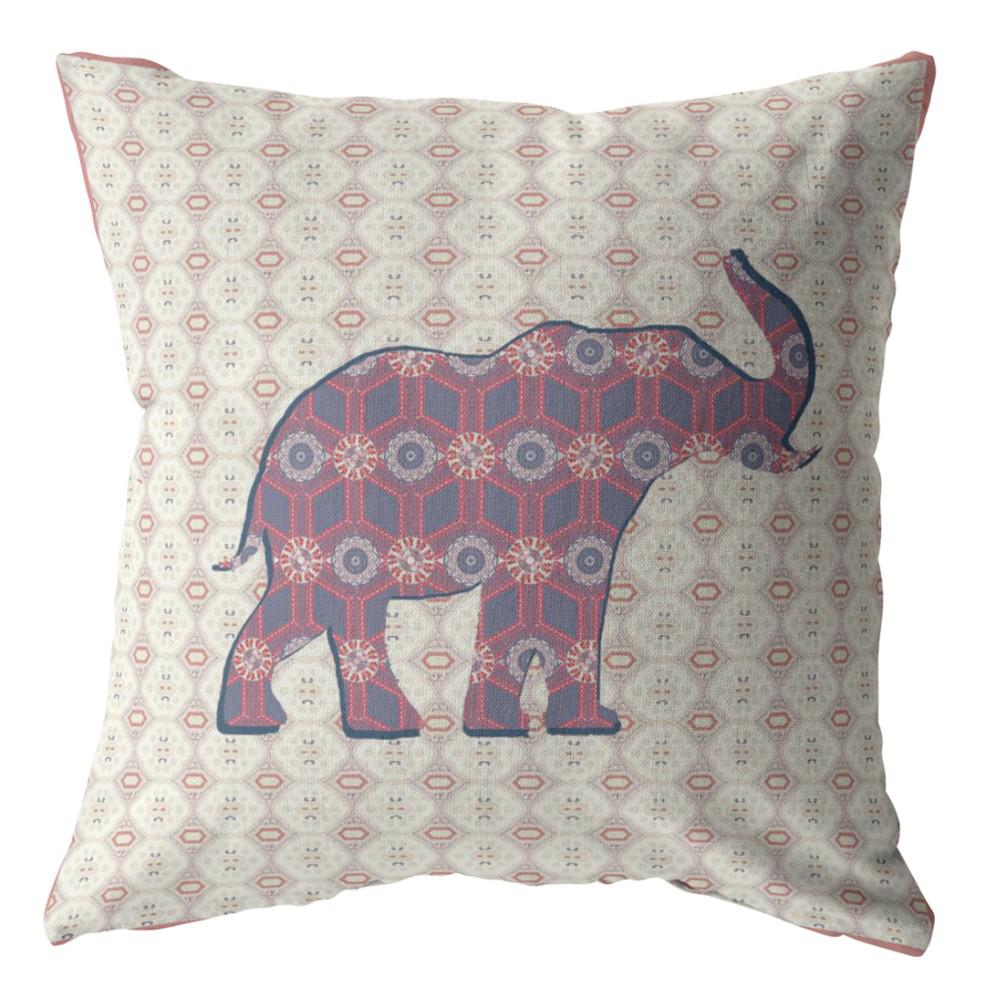 20" Magenta Elephant Indoor Outdoor Throw Pillow. Picture 1