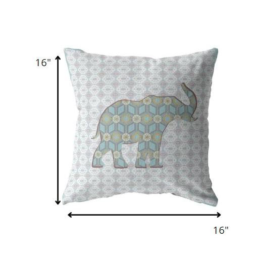 16" Blue Elephant Indoor Outdoor Throw Pillow. Picture 5