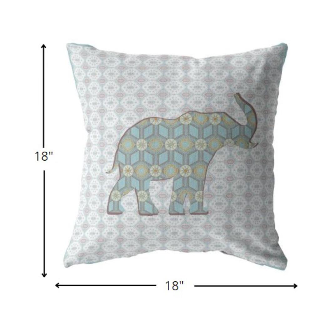 18" Blue Elephant Indoor Outdoor Throw Pillow. Picture 5
