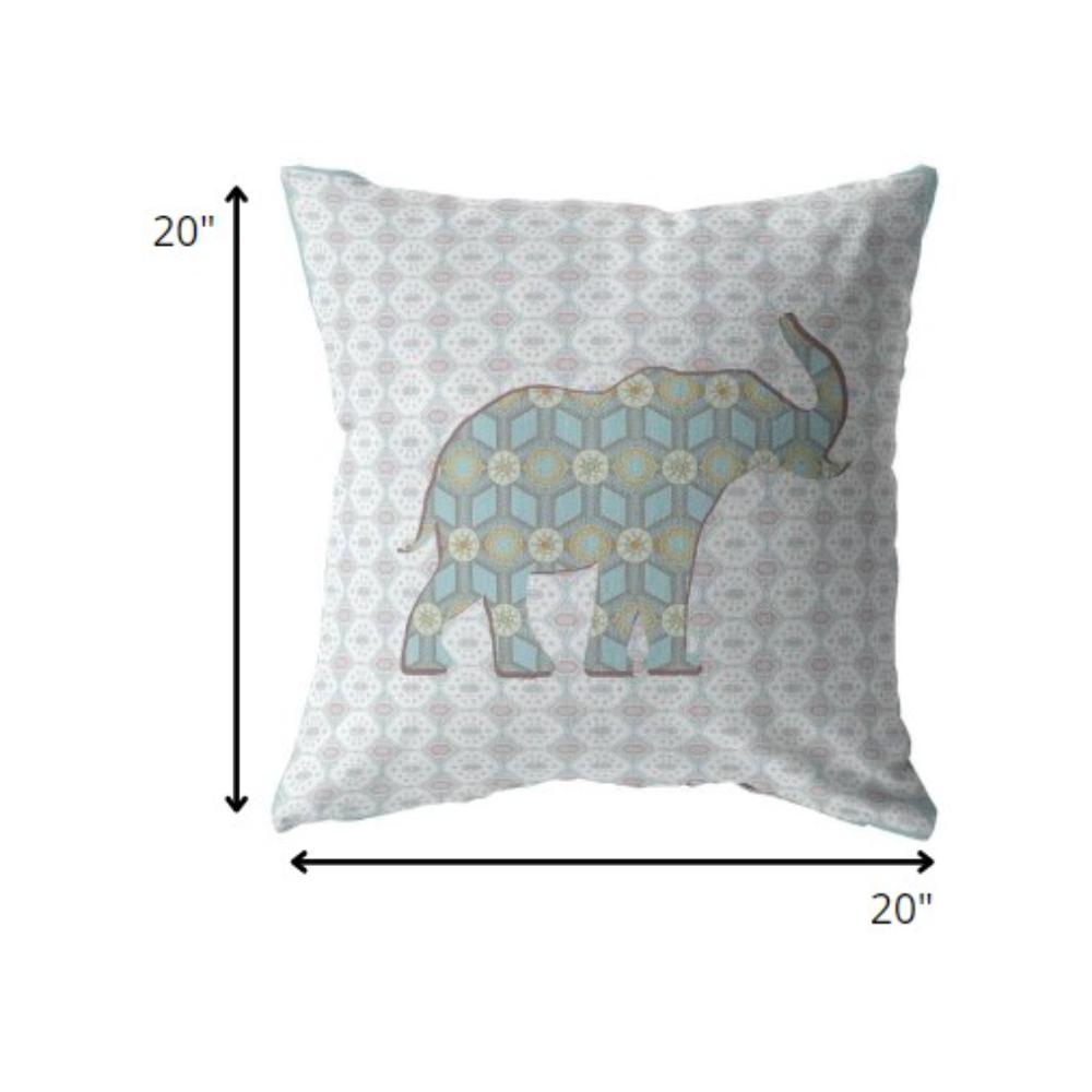 20" Blue Elephant Indoor Outdoor Throw Pillow. Picture 5