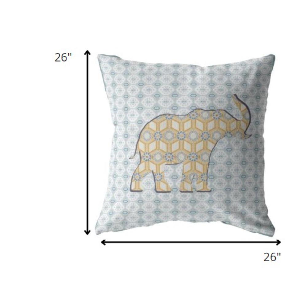 26" Blue Yellow Elephant Indoor Outdoor Throw Pillow. Picture 4