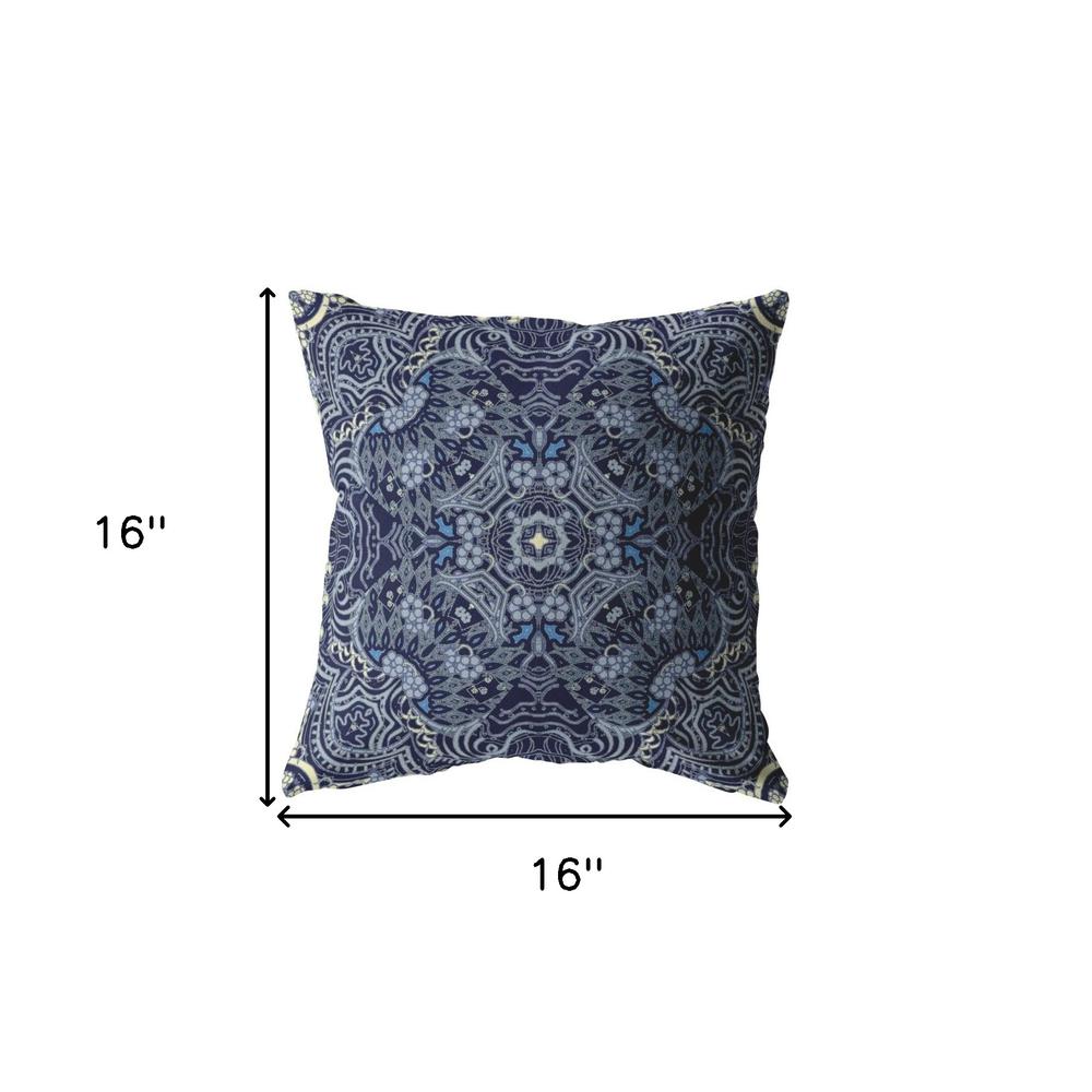16” Indigo Boho Ornate Indoor Outdoor Throw Pillow. Picture 4
