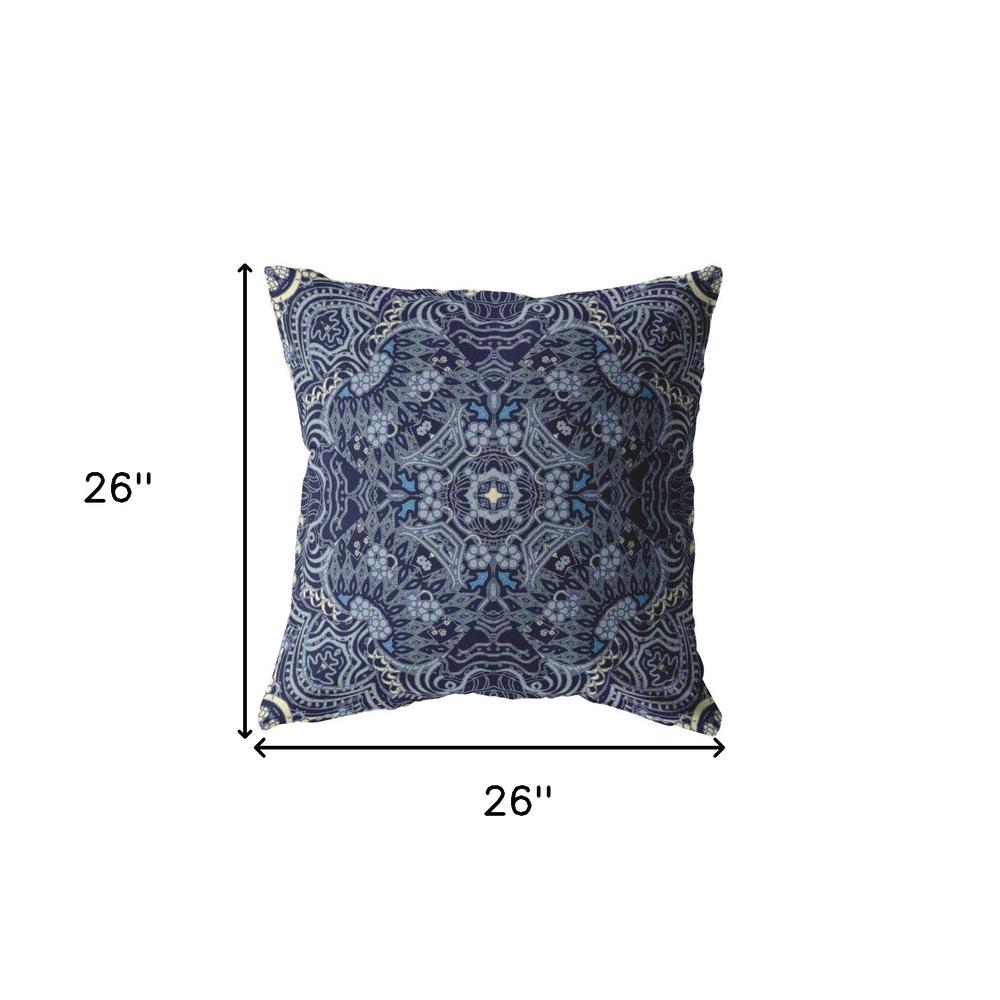 26” Indigo Boho Ornate Indoor Outdoor Throw Pillow. Picture 4