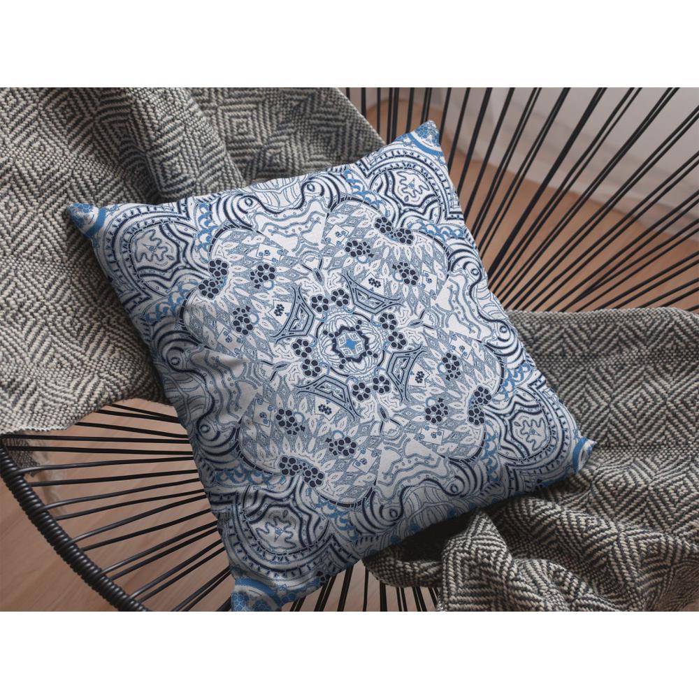 16” Light Blue Boho Ornate Indoor Outdoor Throw Pillow. Picture 5