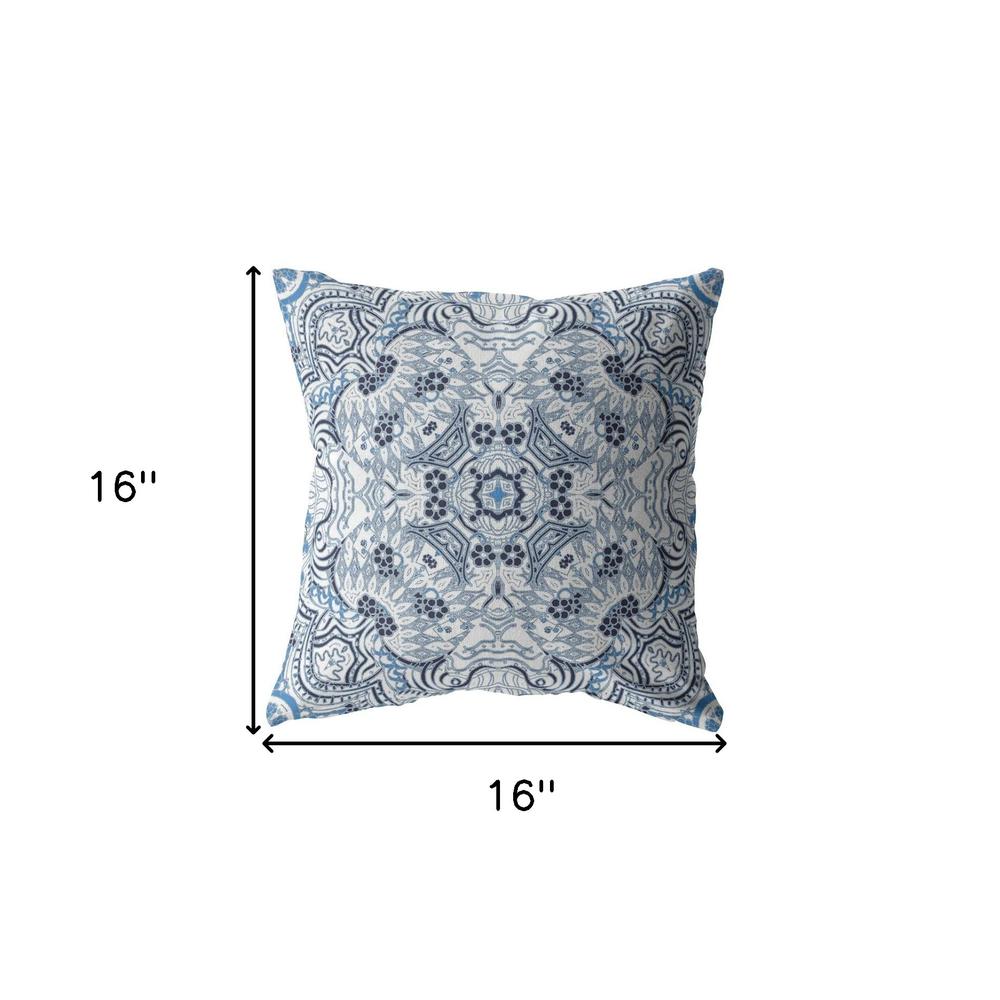 16” Light Blue Boho Ornate Indoor Outdoor Throw Pillow. Picture 4