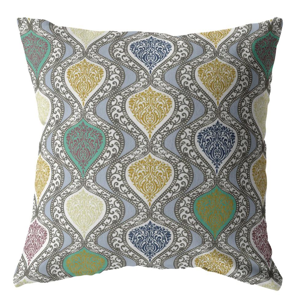 16” Gray Gold Ogee Indoor Outdoor Throw Pillow. Picture 1
