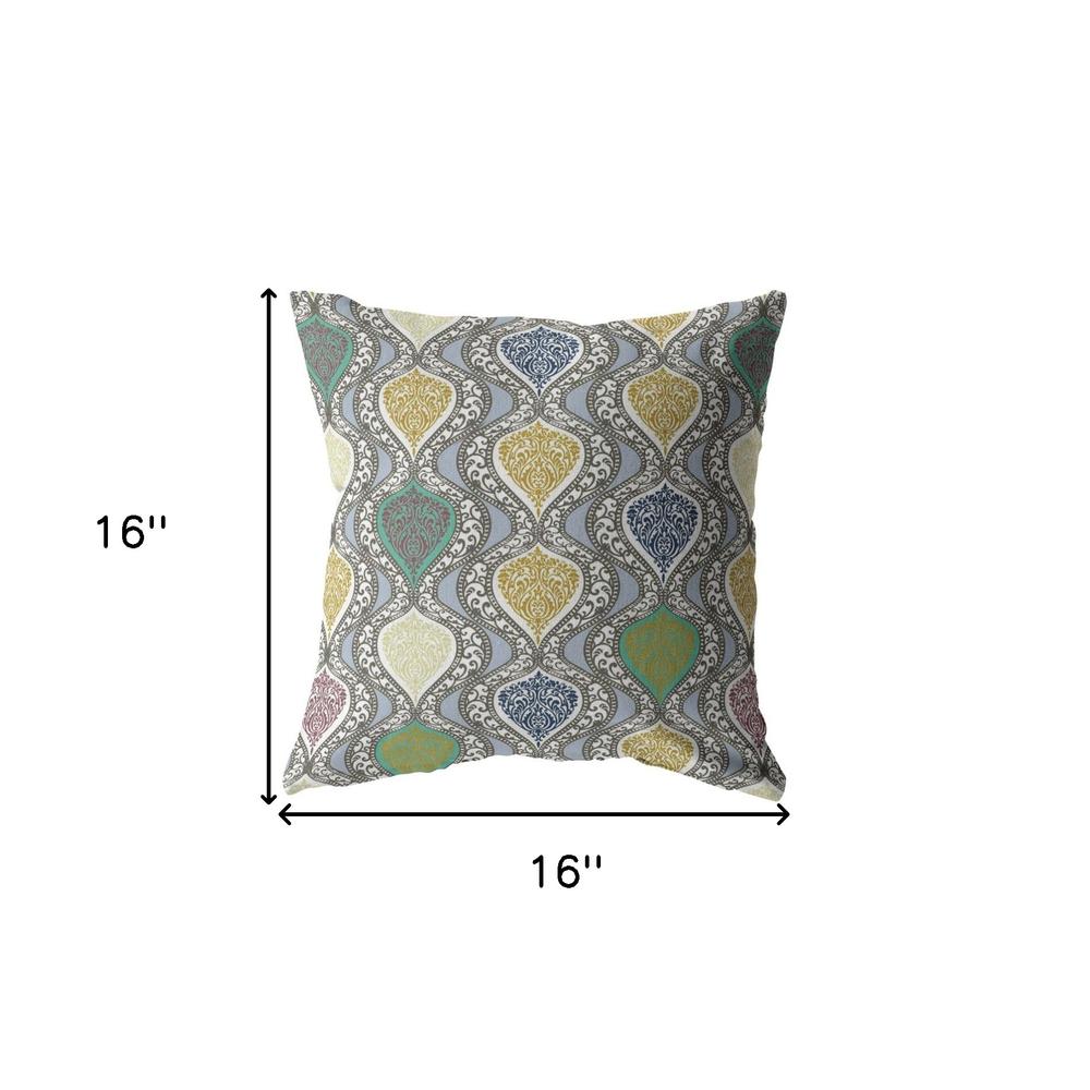 16” Gray Gold Ogee Indoor Outdoor Throw Pillow. Picture 4