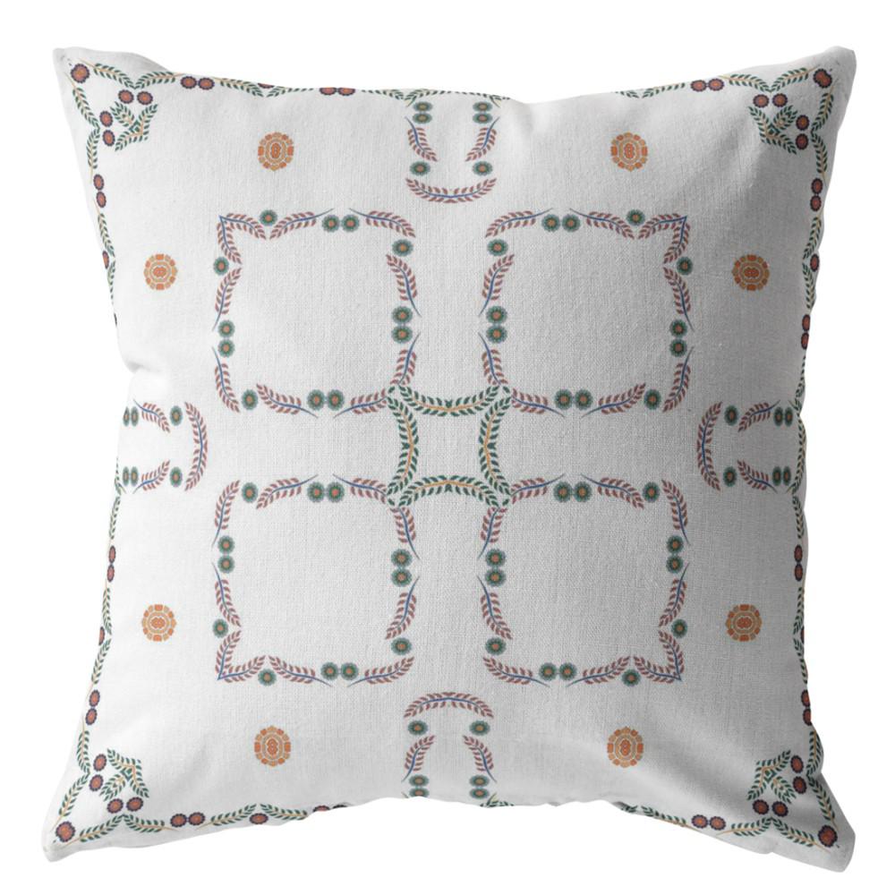 16” White Floral Indoor Outdoor Throw Pillow. Picture 1