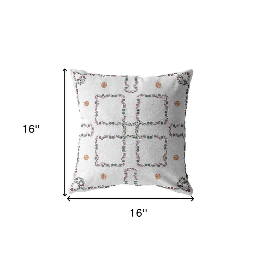 16” White Floral Indoor Outdoor Throw Pillow. Picture 5
