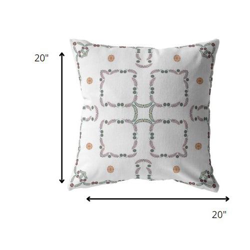 20” White Floral Indoor Outdoor Throw Pillow. Picture 5