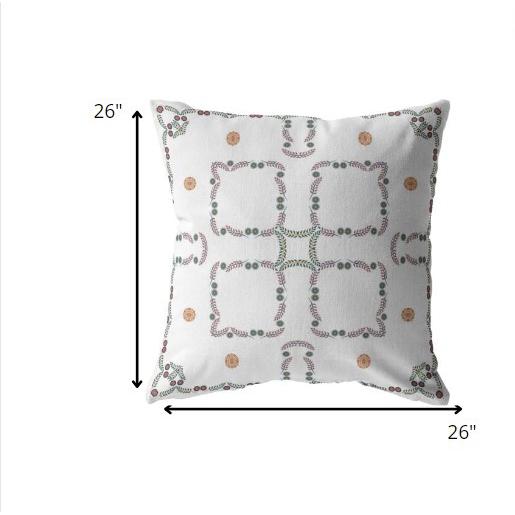 26” White Floral Indoor Outdoor Throw Pillow. Picture 5