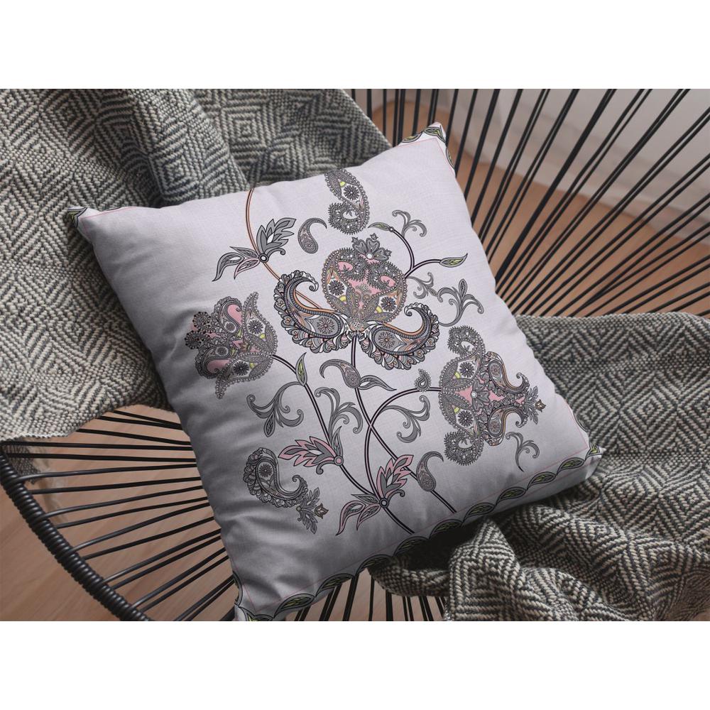 16” Gray White Wildflower Indoor Outdoor Throw Pillow. Picture 4