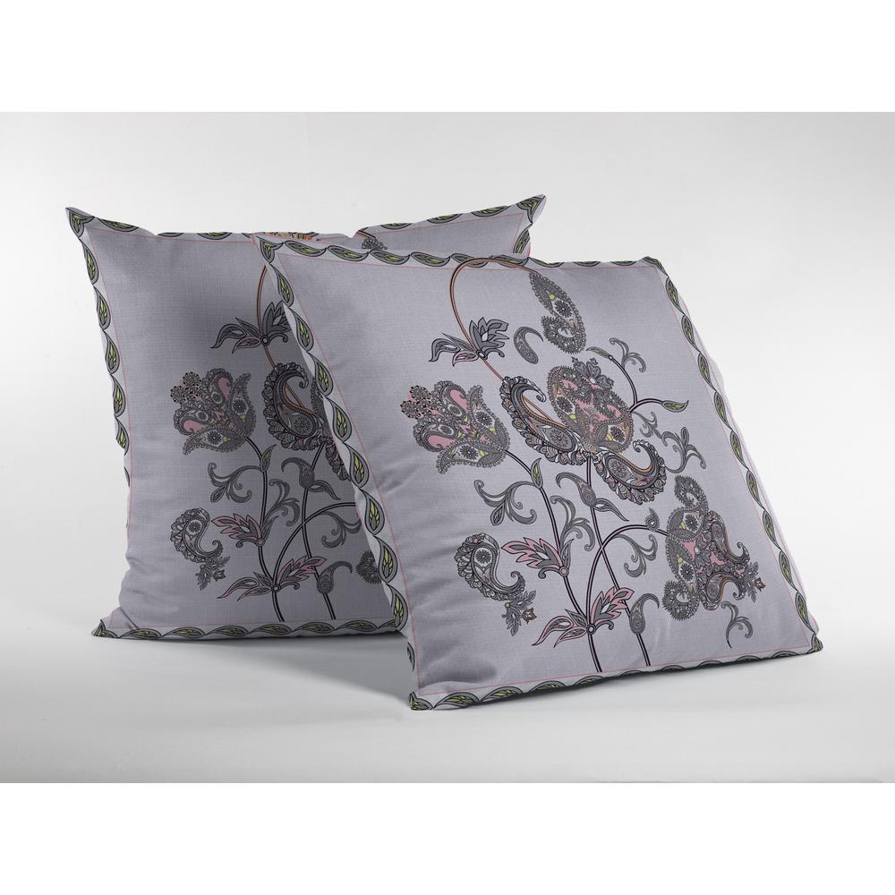 16” Gray White Wildflower Indoor Outdoor Throw Pillow. Picture 2
