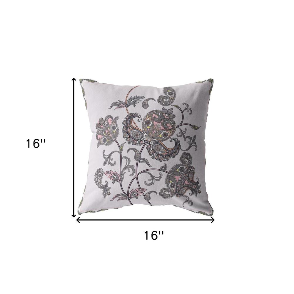 16” Gray White Wildflower Indoor Outdoor Throw Pillow. Picture 5