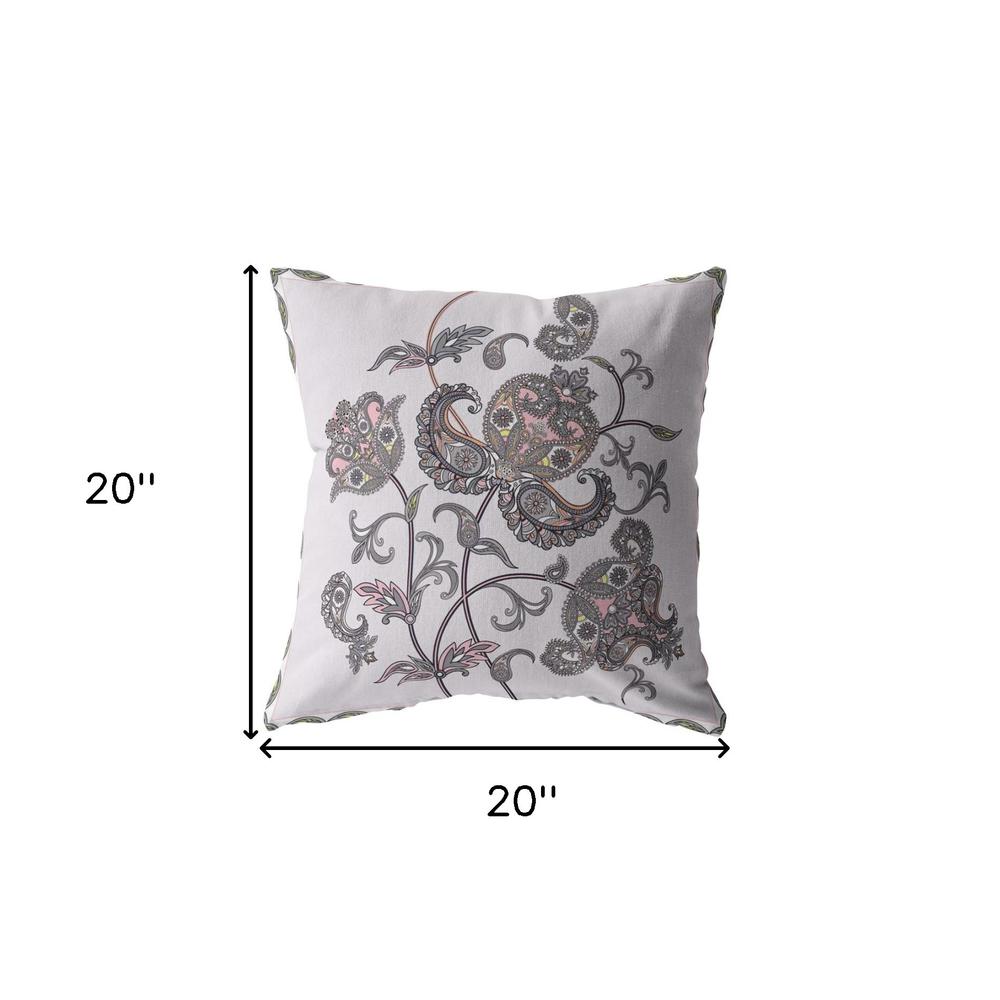20” Gray White Wildflower Indoor Outdoor Throw Pillow. Picture 5