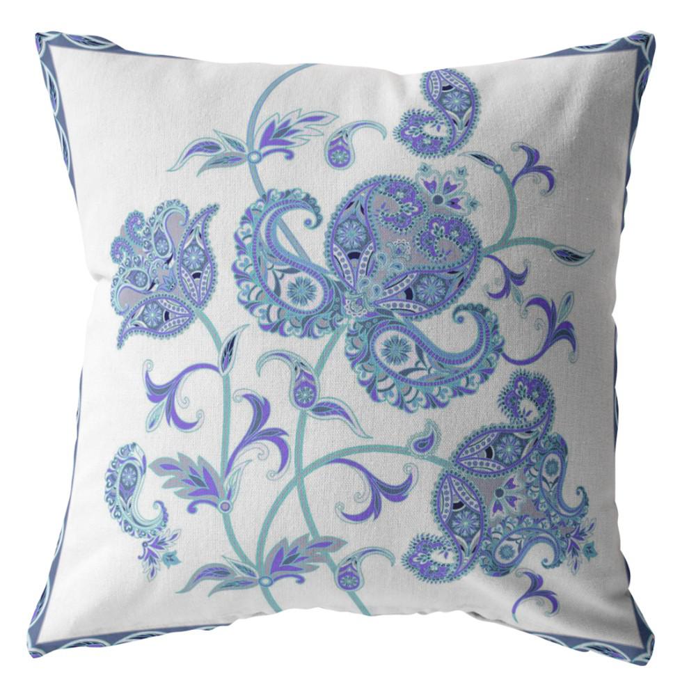16” Blue White Wildflower Indoor Outdoor Throw Pillow. Picture 1