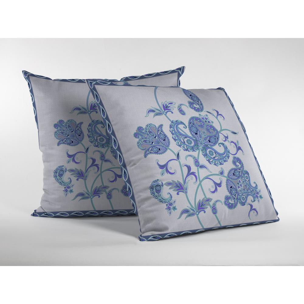 16” Blue White Wildflower Indoor Outdoor Throw Pillow. Picture 2