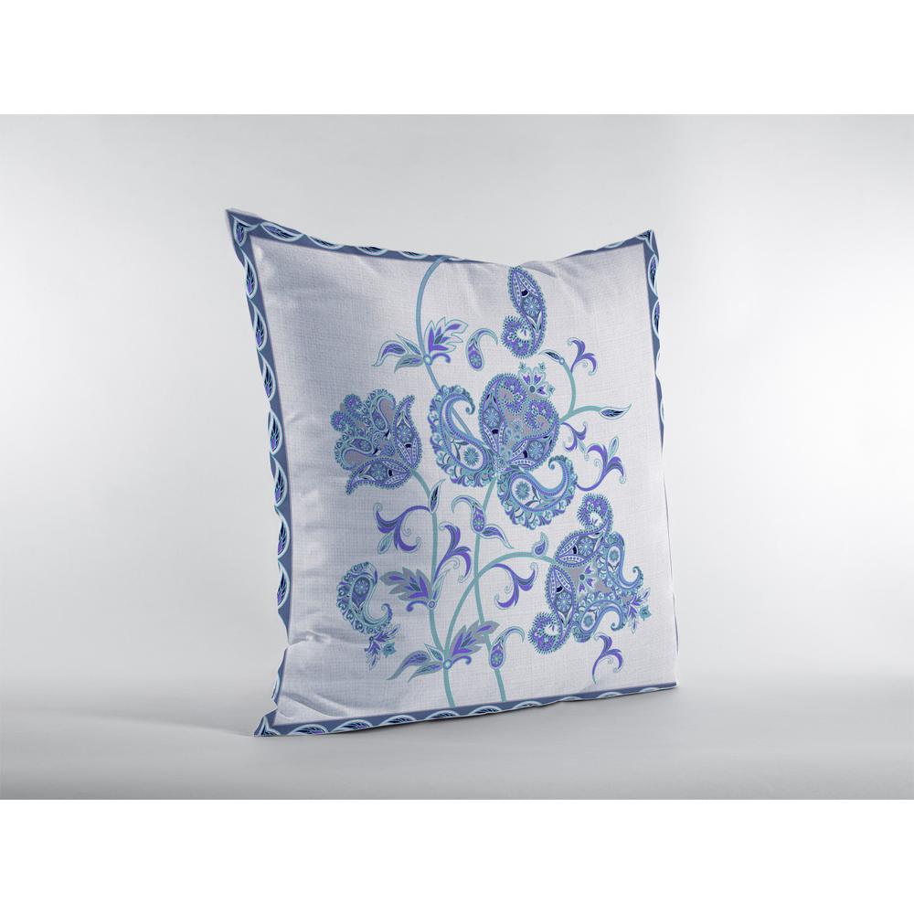 16” Blue White Wildflower Indoor Outdoor Throw Pillow. Picture 3