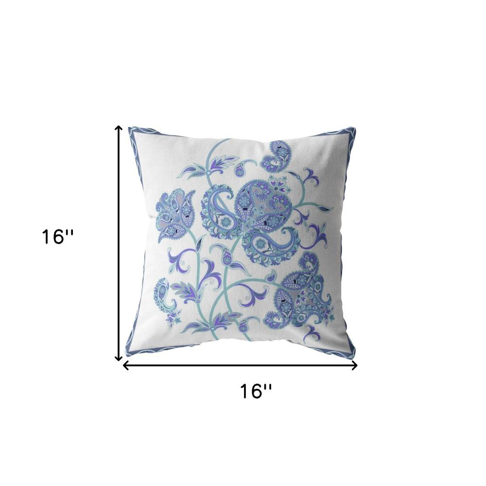 16” Blue White Wildflower Indoor Outdoor Throw Pillow. Picture 5